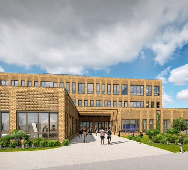 Impressie van het de buitenzijde van het gebouw.